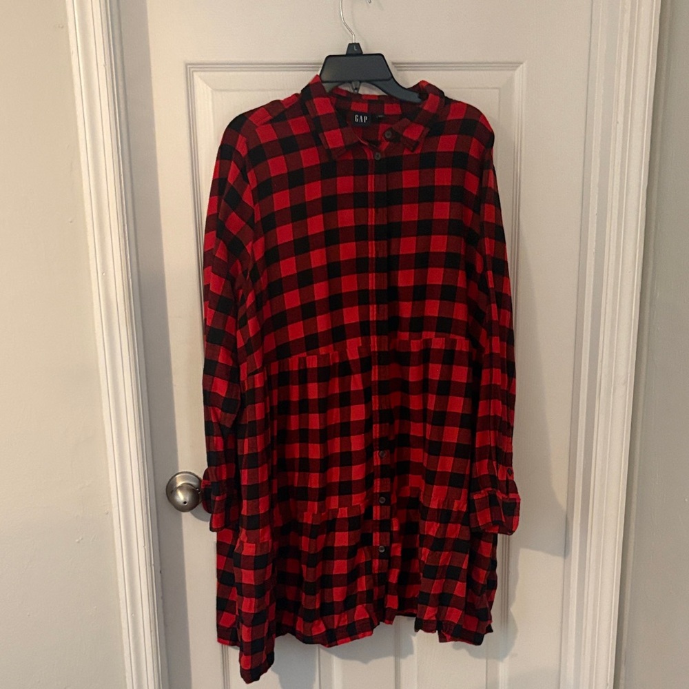 GAP Red and Black Checkered Shirt Dress
